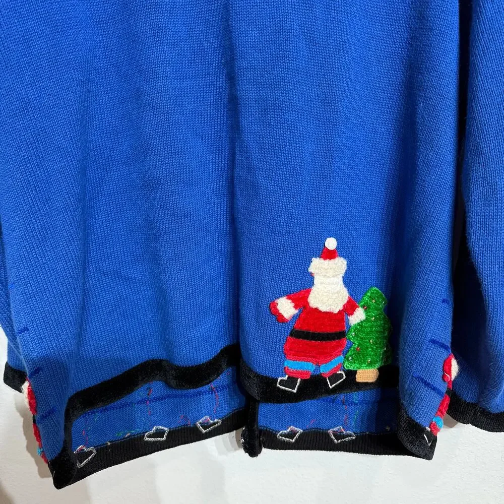 Jack B. Quick Blue Vintage Santa Cardigan Sz L